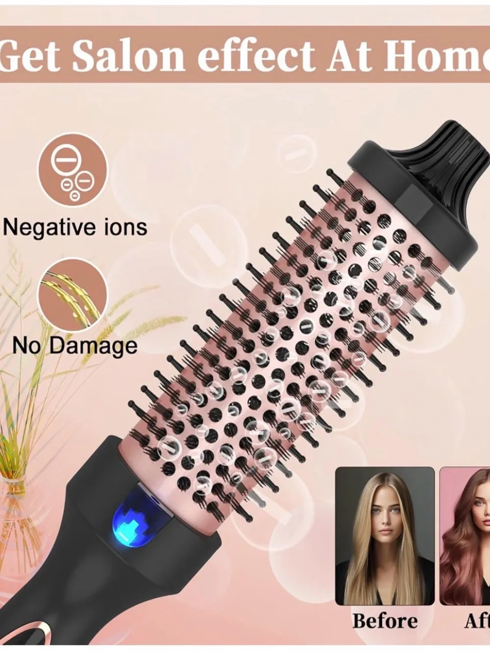 Ceramic Heated Round Styling Brush in Black and Rose Gold - Unbranded